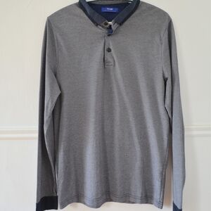 Jules Gray and Navy Long Sleeve Men's Polo Shirt - Medium/large